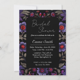 Invitación Diseño floral negro oscuro y violeta
