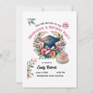Invitación Diseño Floral para Fiesta de Graduación y Cumpleañ