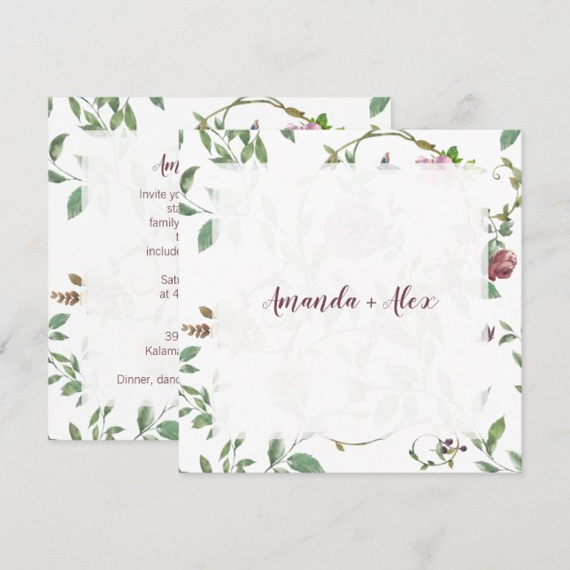 Invitación Diseño floral romántico y alegre (Anverso / Reverso)