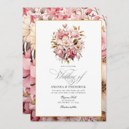 Invitación Diseño floral rosa y dorado de moda
