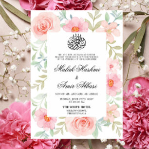 Invitación Diseño floral rosa y rosa Boda musulmana islámica