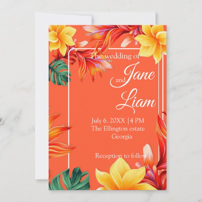 Invitación Diseño floral tropical (Anverso)