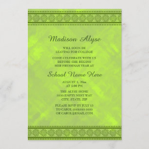 Invitación Diseño Floral Verde Neón para Fiesta de Baúl Unive