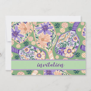 Invitación Diseño Floral Vintage de Pickleball