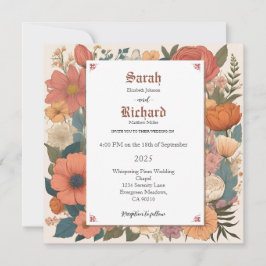Invitación Diseño Floral Vintage Elegante en Tonos Pastel