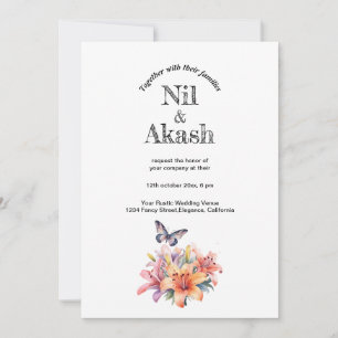 Invitación Diseño Floral y de Mariposa Elegante y Lindo