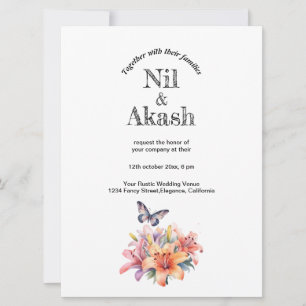 Invitación Diseño floral y de mariposa elegante y lindo