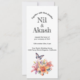 Invitación Diseño Floral y de Mariposa Elegante y Lindo