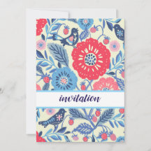 Diseño Folk De Aves Y Fresas