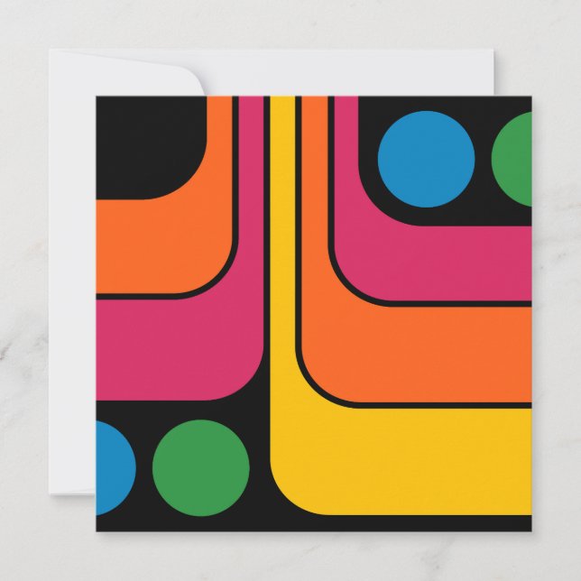 Invitación Diseño geométrico de estilo retro Mod de los 70 (Anverso)