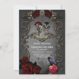 Invitación Diseño gótico con calaveras frescas