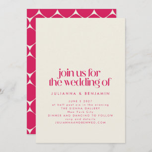 Invitación Diseño Groovy Retro 70 en Boda de rosa caliente