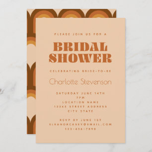 Invitación Diseño Groovy Retro 70 en ducha de novia marrón In