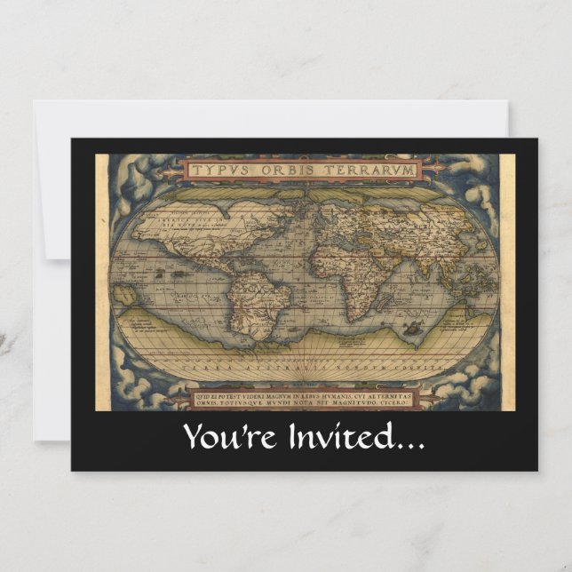 Invitación Diseño histórico del Atlas de Mapas Mundiales Vint (Anverso)