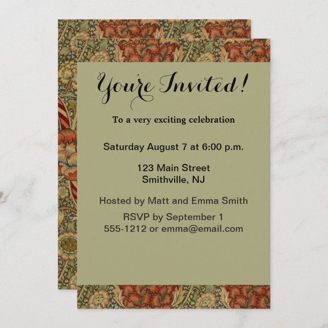 Invitación Diseño inglés floral damasco de William Morris Wan (Anverso / Reverso)