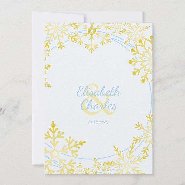 Invitación Diseño inspirado en el invierno para Boda con copo (Anverso)