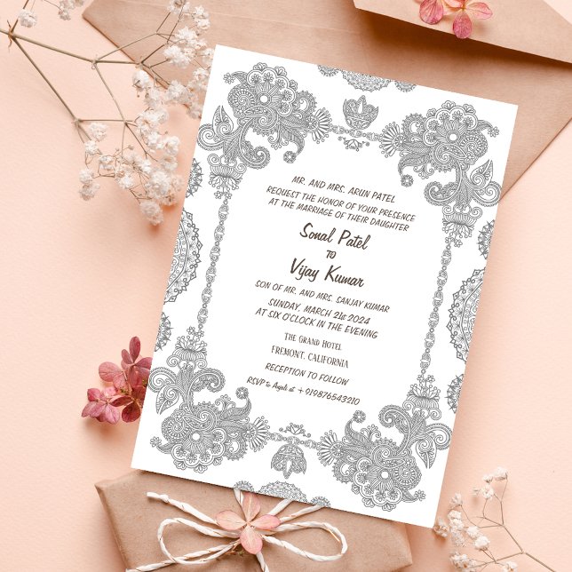 Invitación Diseño intrincado de Boda indio (Subido por el creador)