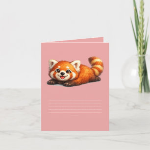 Invitación Diseño Kawaii de Animal Panda Rojo Lindo Relajándo