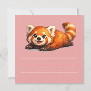 Invitación Diseño Kawaii de Animal Panda Rojo Lindo Relajándo