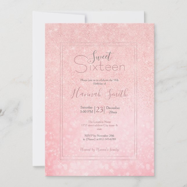 Invitación Diseño lujoso de purpurina rosa brillante (Anverso)