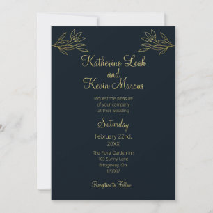 Invitación Diseño minimalista de oro amarillo azul oscuro