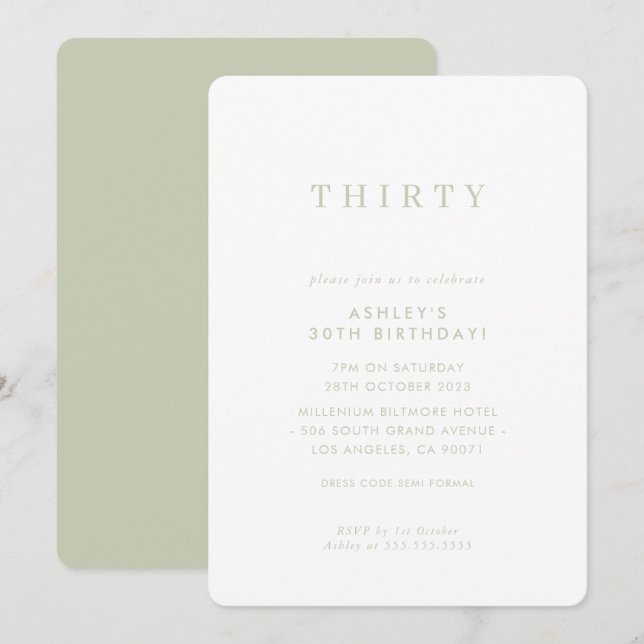 Invitación diseño minimalista moda de cumpleaños moderno sabi (Anverso / Reverso)