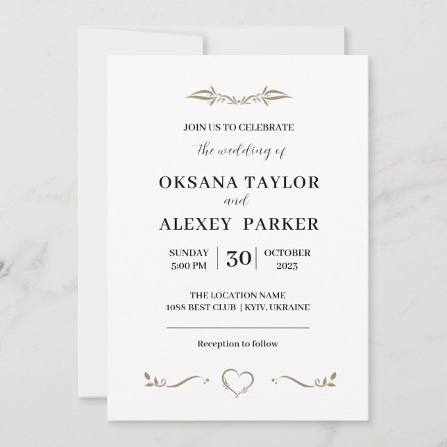 Invitación diseño mínimo de boda ivintation (Anverso)
