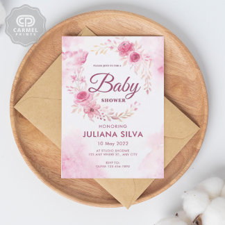 Invitación Diseño moderno de patrones florales de rosa blanca