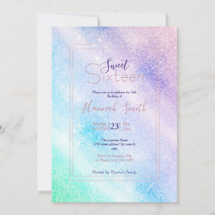 Invitación Diseño moderno Purpurina azul morado Ombre Glam
