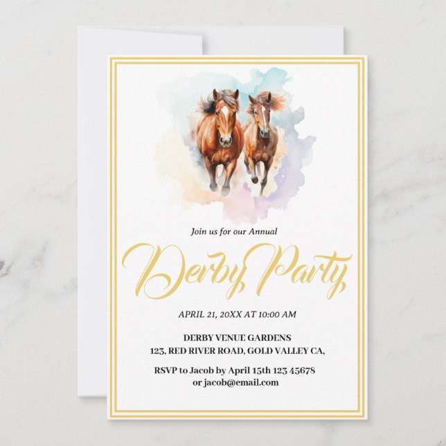 Invitación diseño moderno y caprichoso Horse Derby (Anverso)