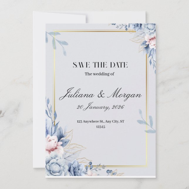 Invitación Diseño moderno y de Moda para un día de boda perfe (Anverso)