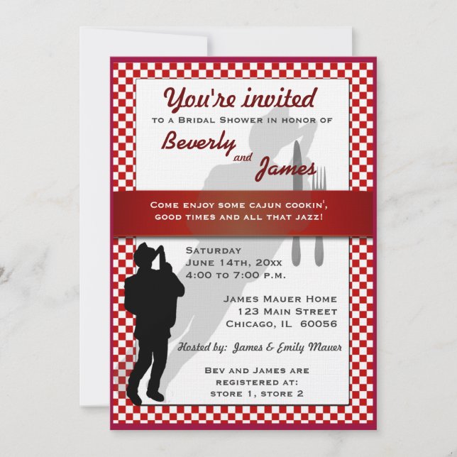 Invitación Diseño nupcial de la pizarra de la ducha de Cajun (Anverso)