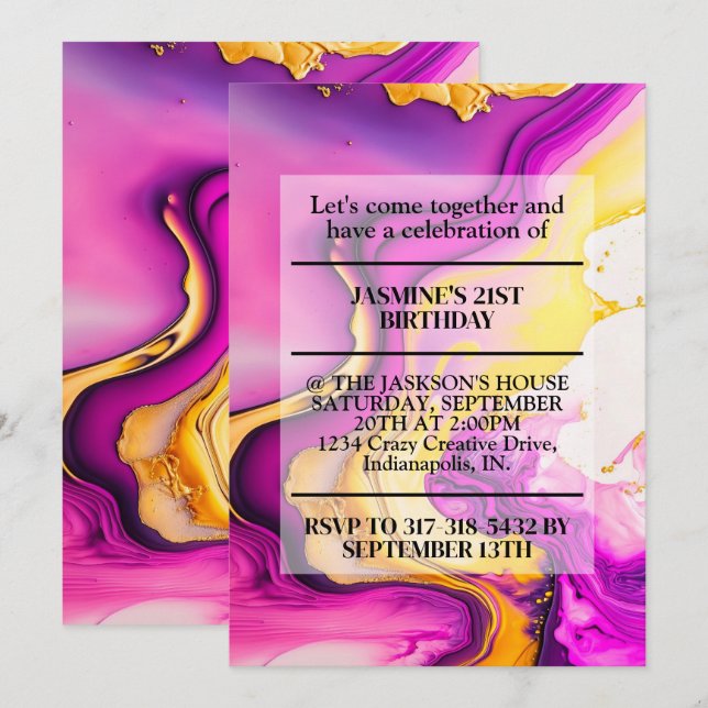 Invitación Diseño ondulado vibrante para fiesta de cumpleaños (Anverso / Reverso)