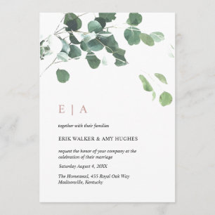 Invitación Diseño personalizado #1 - Hojas de eucalipto y oro