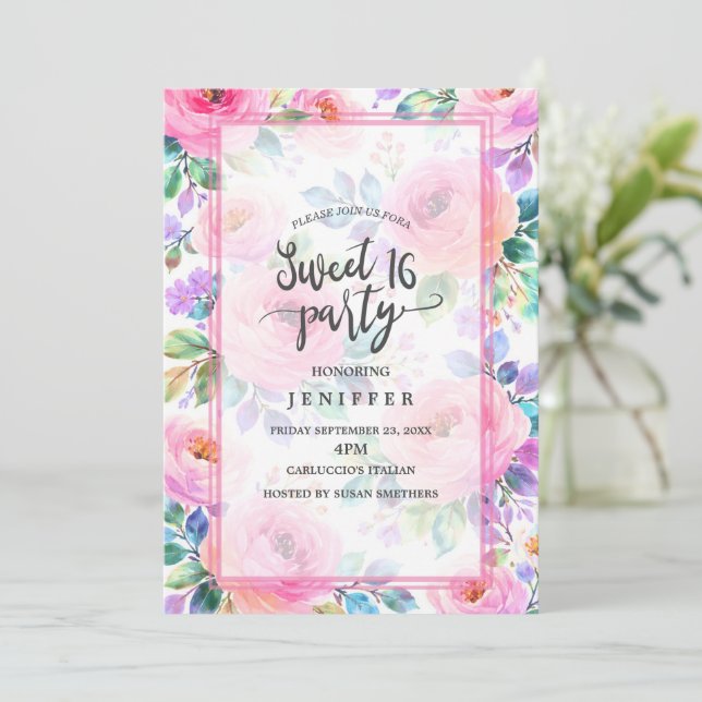 Invitación Diseño personalizado boho floral amanecer          (Anverso de pie)