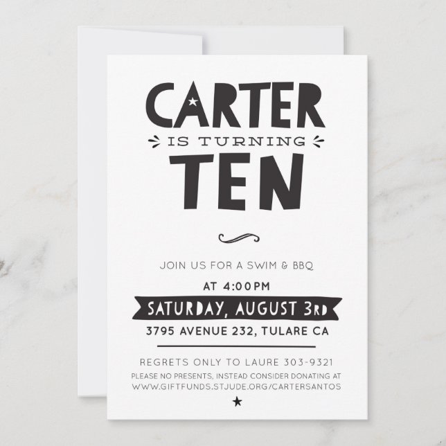 Invitación DISEÑO PERSONALIZADO fiesta de cumpleaños moderna  (Anverso)