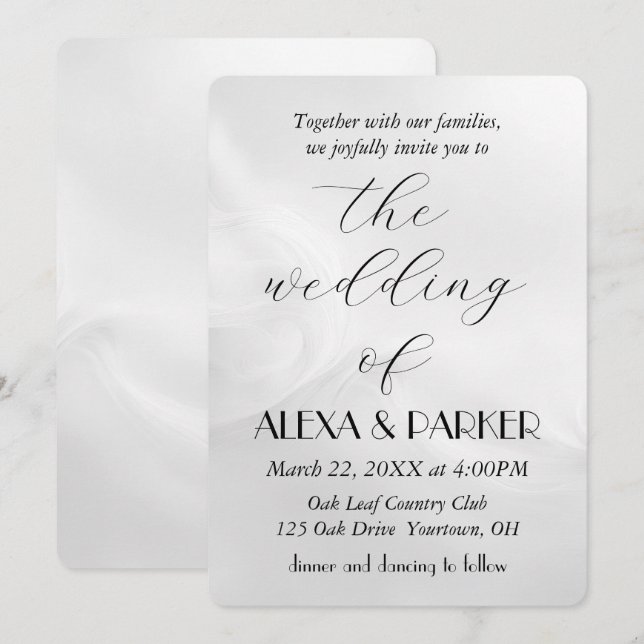 Invitación Diseño Resumen Blanco boda (Anverso / Reverso)