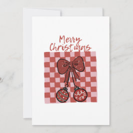 Invitación Diseño Retro de Lazo y Adornos de Feliz Navidad