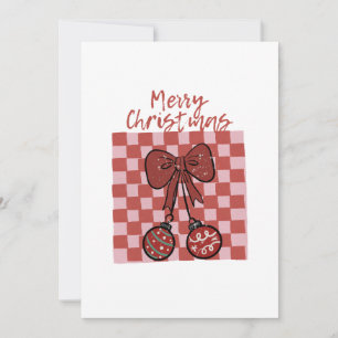Invitación Diseño Retro de Lazo y Adornos de Feliz Navidad