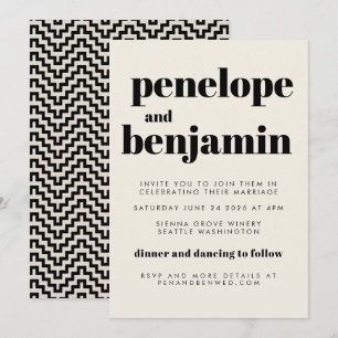 Invitación Diseño Retro Groovy Años 70 Bodas Todo en Uno Negr