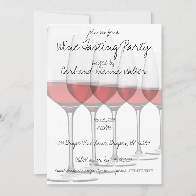 Invitación Diseño rojo elegante de las copas de vino (Anverso)