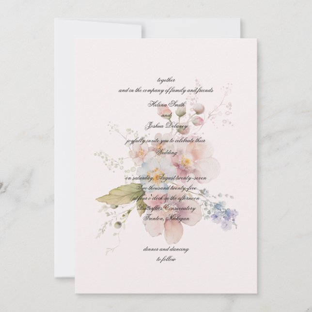 Invitación Diseño romántico de Boda floral de jardín (Anverso)