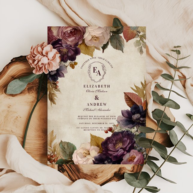 Invitación Diseño rústico de bodas botánicas de otoño (Subido por el creador)