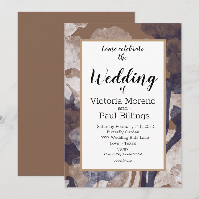 Invitación Diseño rústico de textura moderna de algodón azul (Anverso / Reverso)