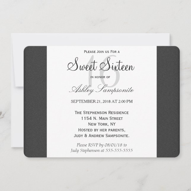 Invitación Diseño sencillo elegante en blanco y negro (Anverso)