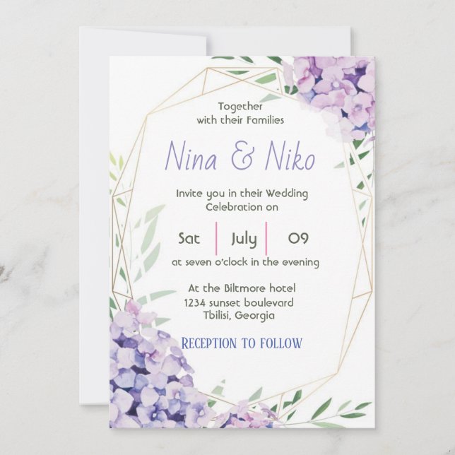 Invitación Diseño sencillo y elegante de flores púrpura Invit (Anverso)