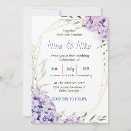 Invitación Diseño sencillo y elegante de flores púrpura Invit