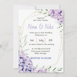 Invitación Diseño sencillo y elegante de flores púrpura Invit