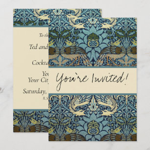 Invitación Diseño tejido de pavo real y dragón de William Mor