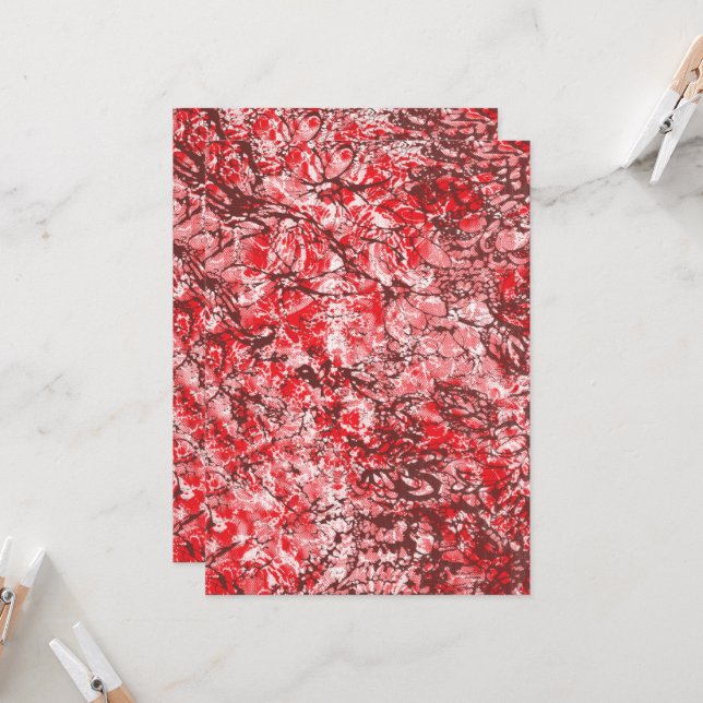 Invitación diseño textil rectangular con rojo, blanco ornamen (Anverso/Reverso In Situ)
